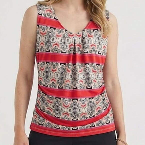 New York & Company Tops - New York & Company Sleeveless Printed Top Size M Red Boho Stretch Blouse